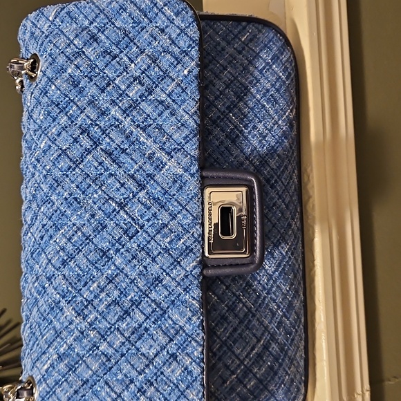 Karl Lagerfeld Blue Quilted Chain Shoulder Bag - Picture 3 of 9